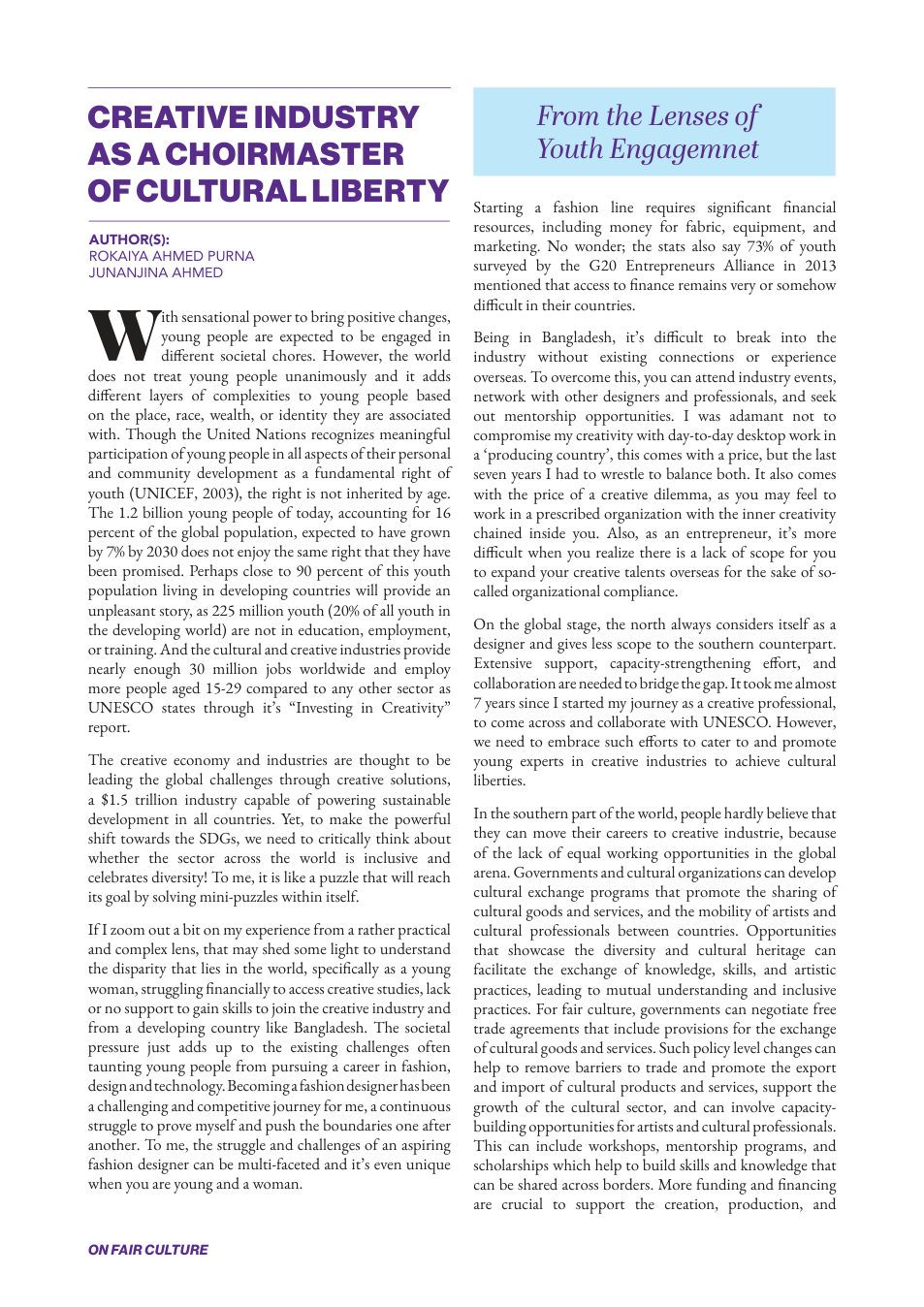 Opening spread of Creative Industry as a Choirmaster of Cultural Liberty.