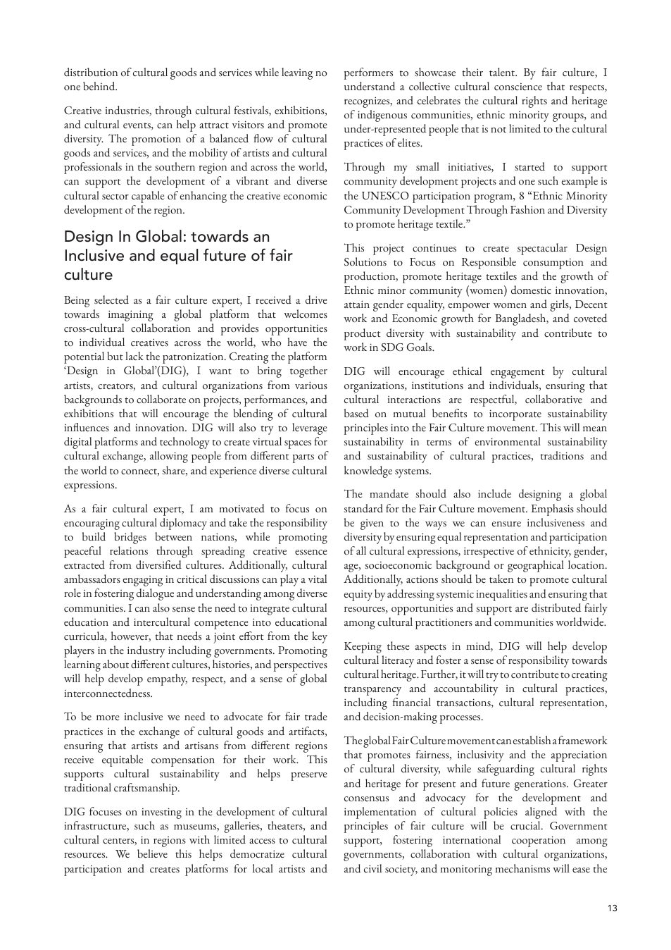 Design In Global essay page from the Fair Culture journal.